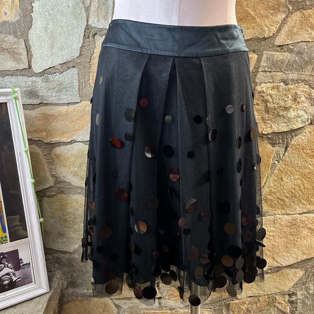 Ann Taylor Black Sequin Pleated Skirt